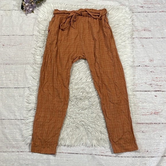 Eberjey Strata Plaid Solid Hudson Tie Waist Crop High Rise Pants Pecan - Picture 2 of 10
